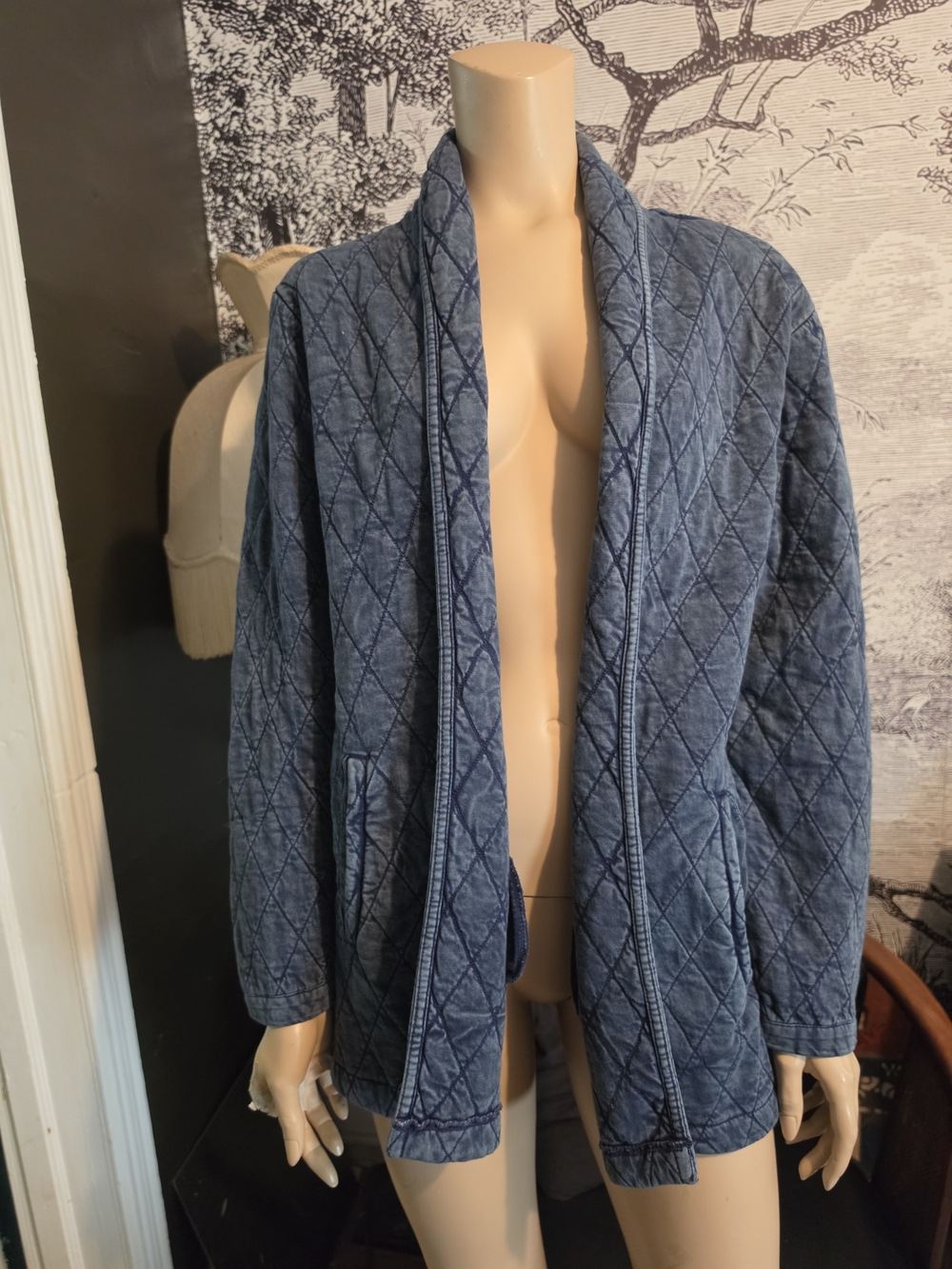 Lucky Brand Quilted Open Front Jacket Indigo Wash Medium